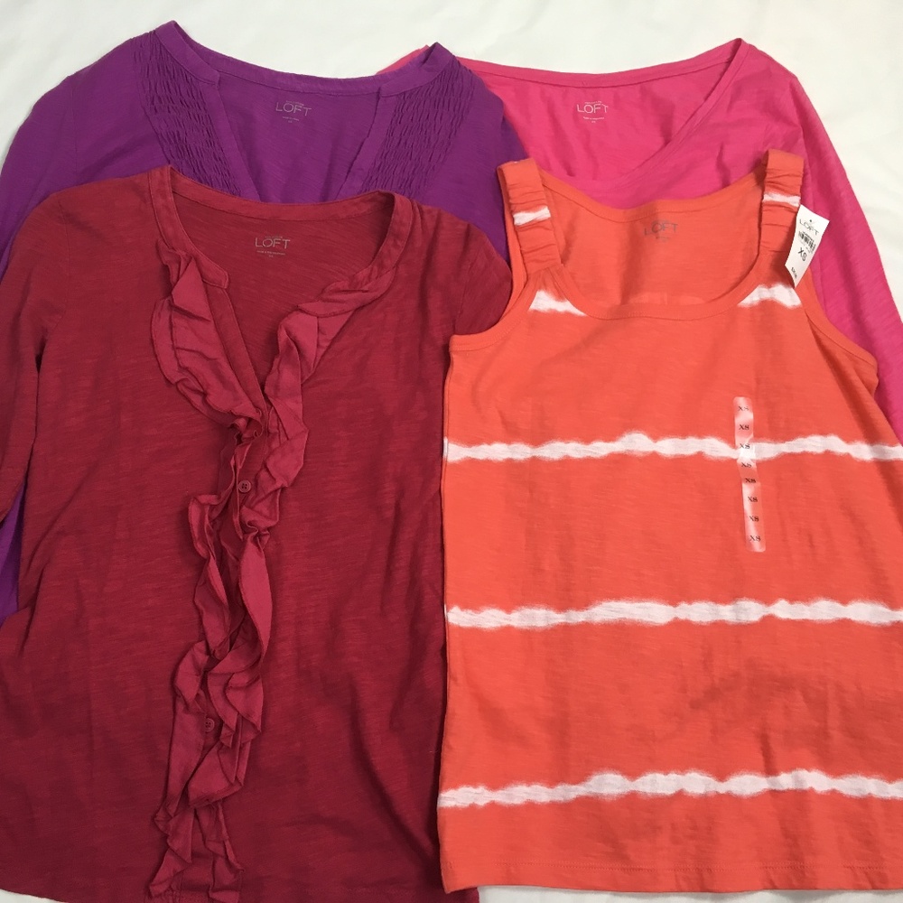 4 Ann Taylor Loft Shirt Lot Pink Red Orange Purple